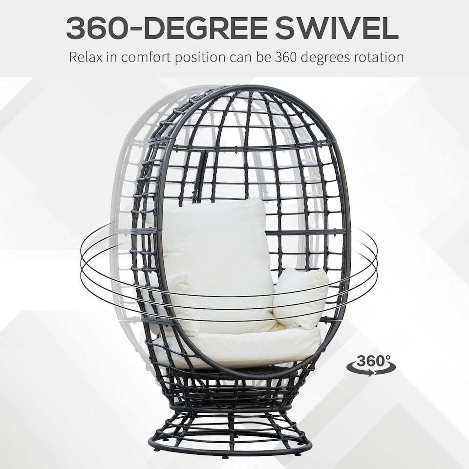 image 1 of Outsunny Swivel Egg Chair Rattan Outdoor Chair with Cushion for Patio Black