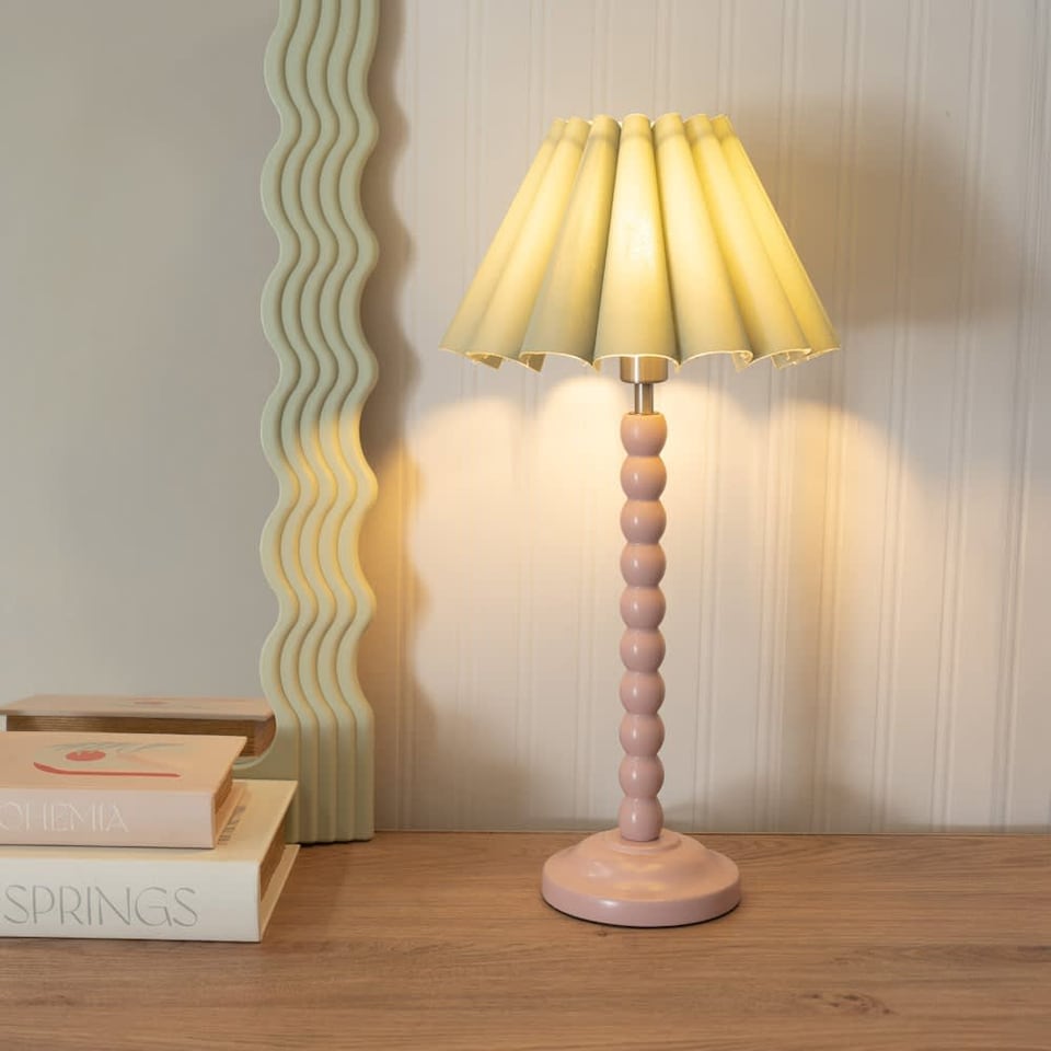 image 1 of ValueLights Bobbins Rose Table Lamp Sage Green Scallop Taper Shade