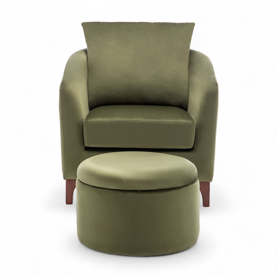 image 1 of Velvet Sage Green Angela Accent Tub Chair with Ottoman