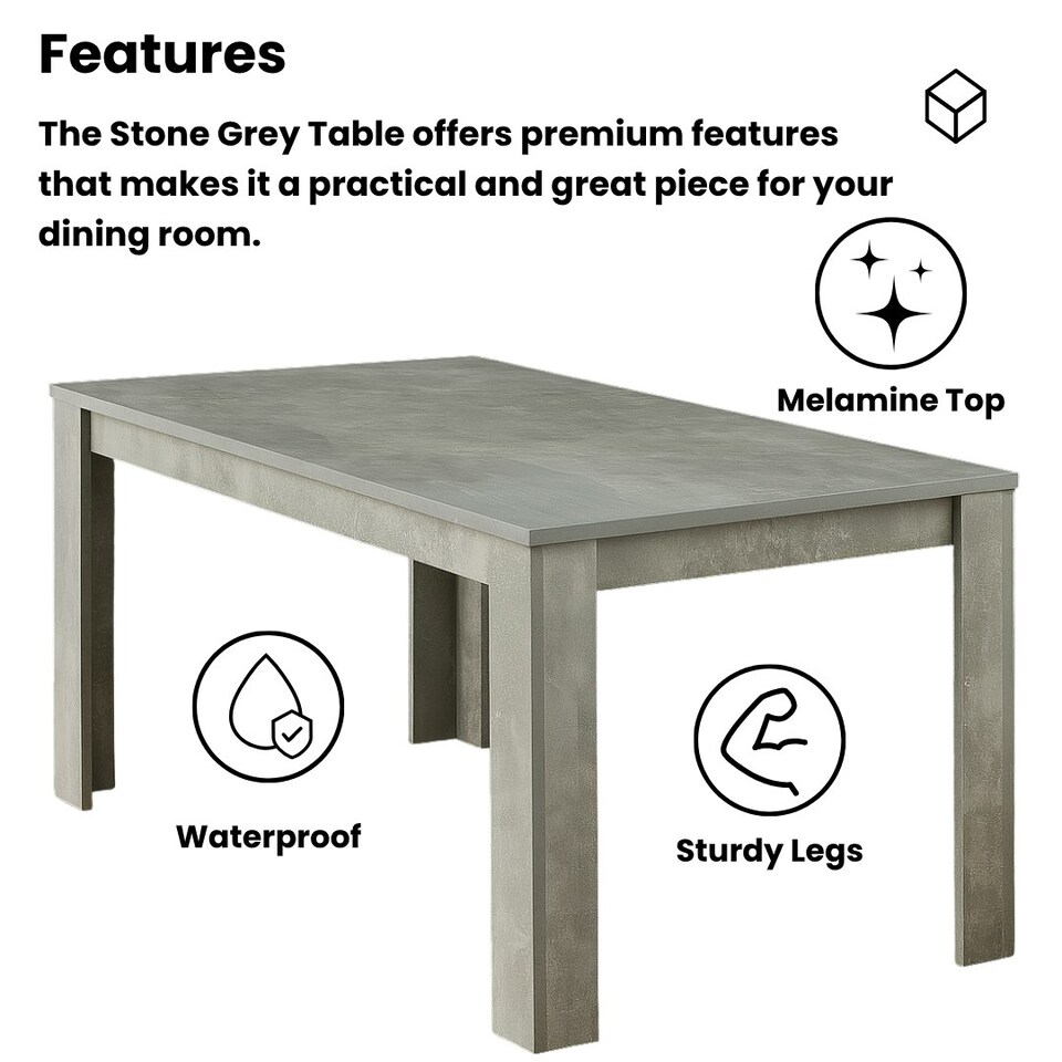 image 1 of Dining Table with 4 Grey Velvet Chairs Stone Grey Effect Wood Table Set for Dining Room Grey