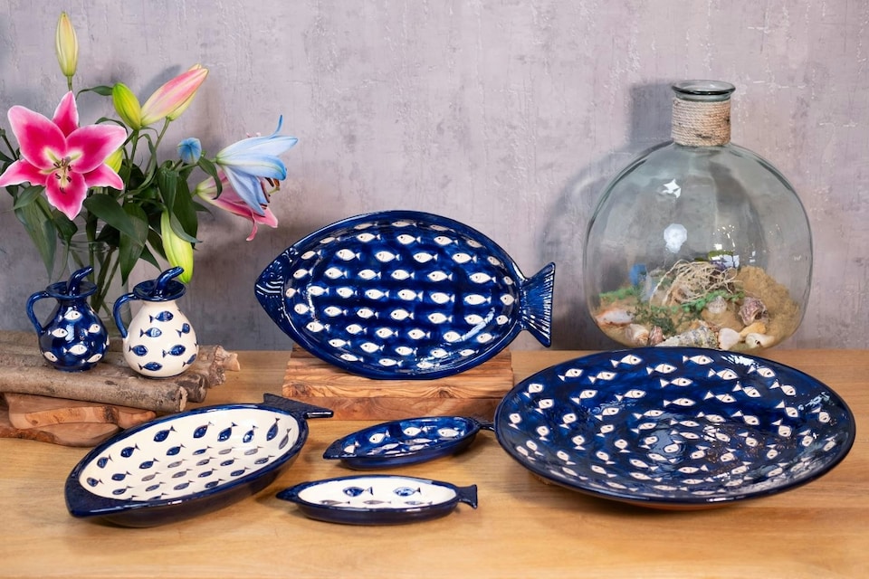 image 1 of Verano Spanish Ceramics Signature Set of 2 Tapas Snack Bowls - 12cm Blue & White Fish | Blue | White | 2