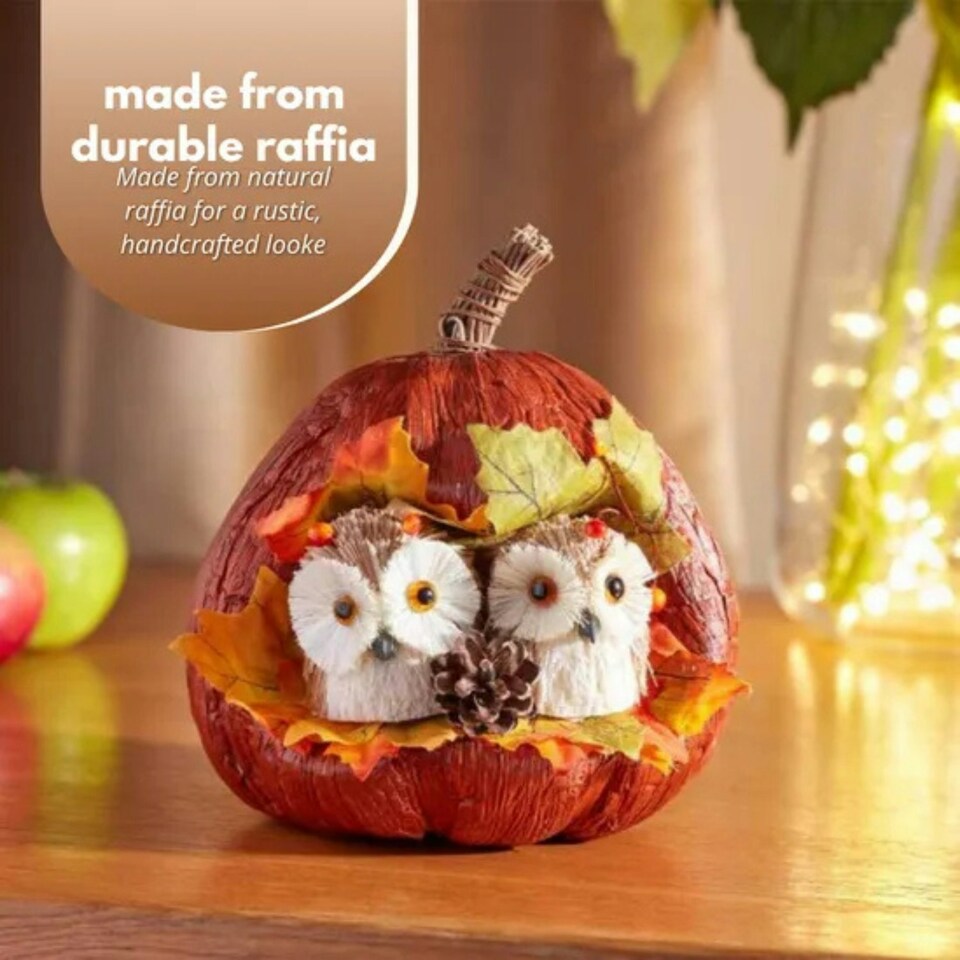 image 1 of Marco Paul Autumn Pumpkin Ornament with Owls Fall Decoration 17cm
