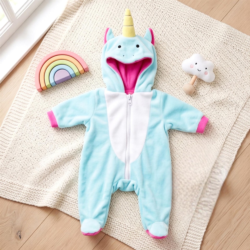 image 1 of BiBi Doll Reborn Baby Doll Clothes Blue Fluffy Unicorn Jumpsuit For 20" Dolls