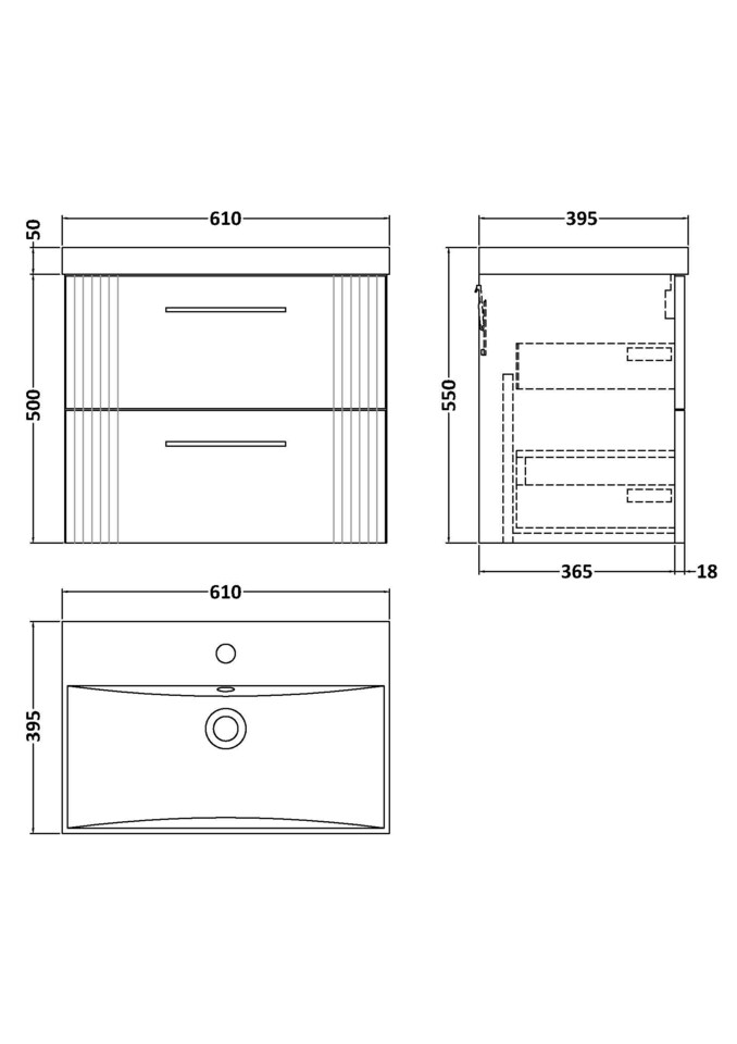 image 1 of Balterley Partial Fluted 2 Drawer Wall Hung Vanity Unit with 1 Tap Hole Thin-Edge Basin | Blue | Satin Blue