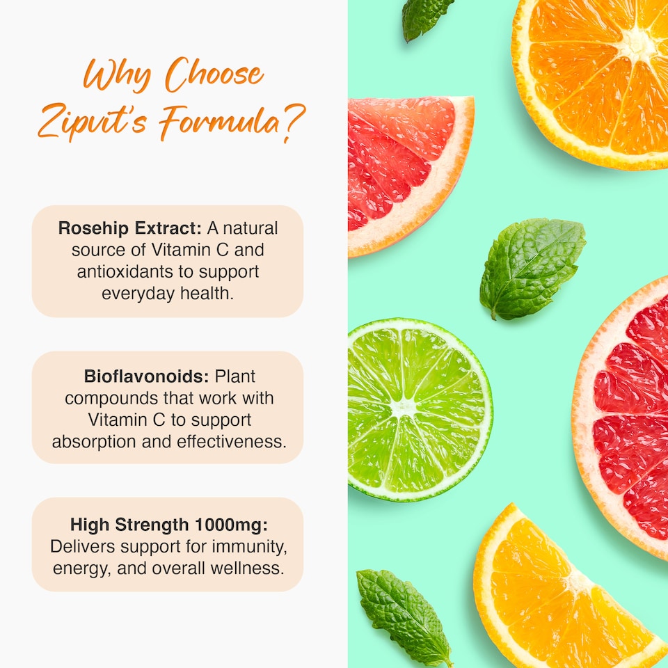 image 1 of Zipvit Vitamin C 1000mg with Rosehip & Bioflavonoids, Immune, Energy & Collagen Support, 180 Vegan Tablets, 6-Month Supply