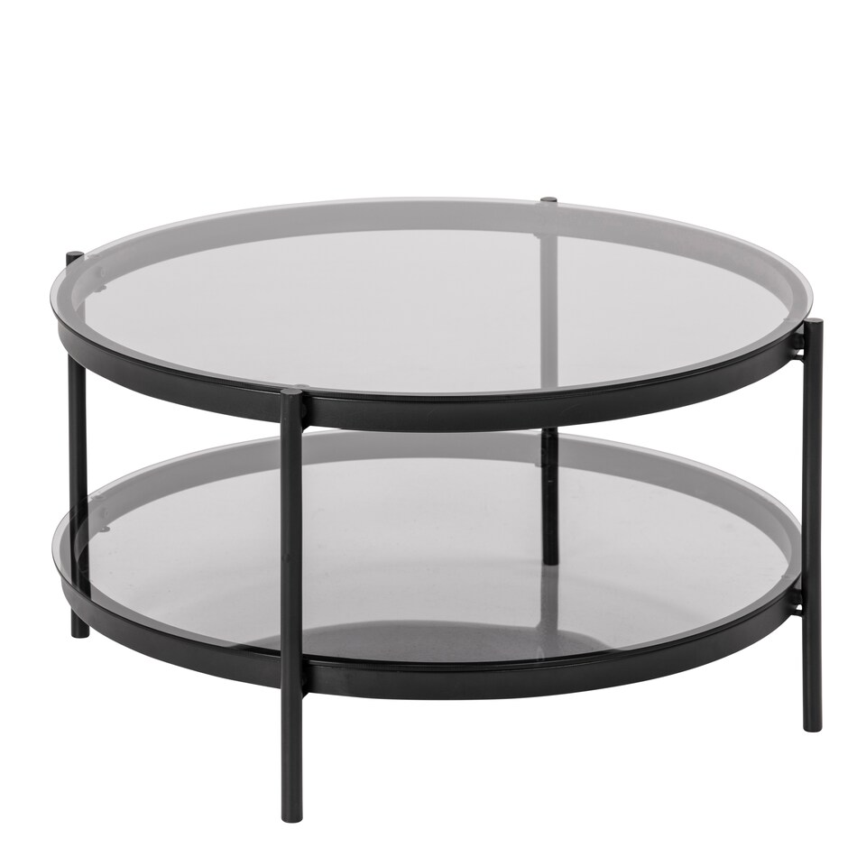 image 1 of Bayonne Round Coffee Table in Black with Smoked Glass Top