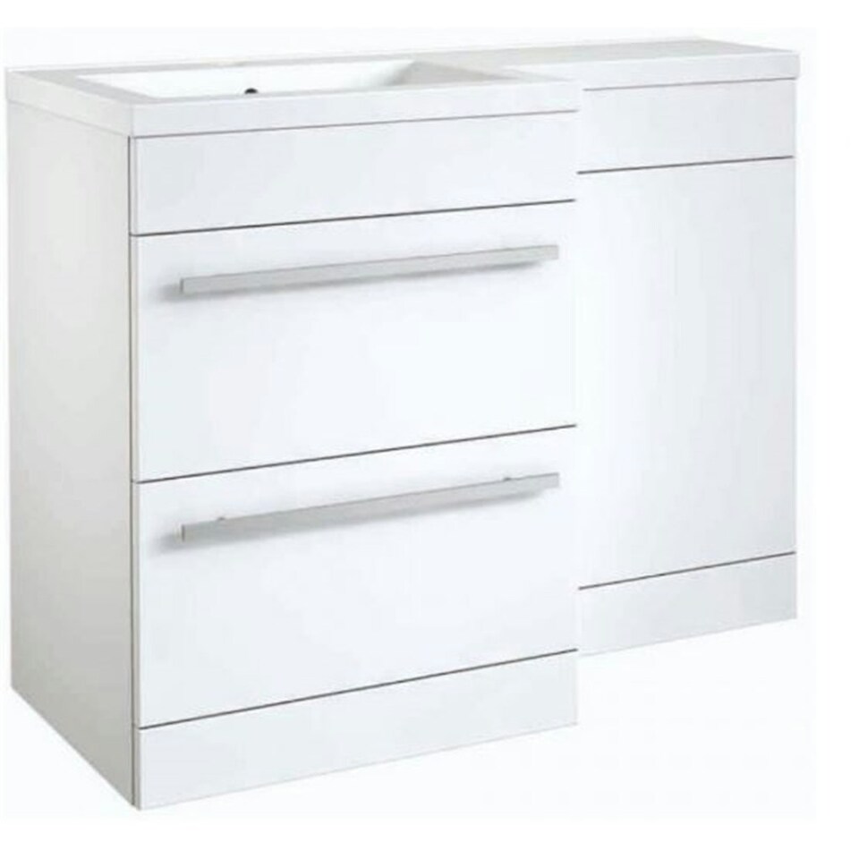 image 1 of Bathroom Left Handed 2 Drawer Combination Unit with L Shape Basin 1100mm Wide (Nexus) - White - Brassware Not Included | White | White | 1