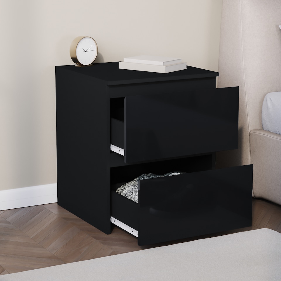 image 1 of Vida Designs Glinton 2 Drawer Bedside Chest Cabinet Table Nightstand, Black