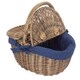 image 5 of Small Antique Wash Finish Oval Wicker Picnic Basket with Blue Lining | Blue | Navy Blue