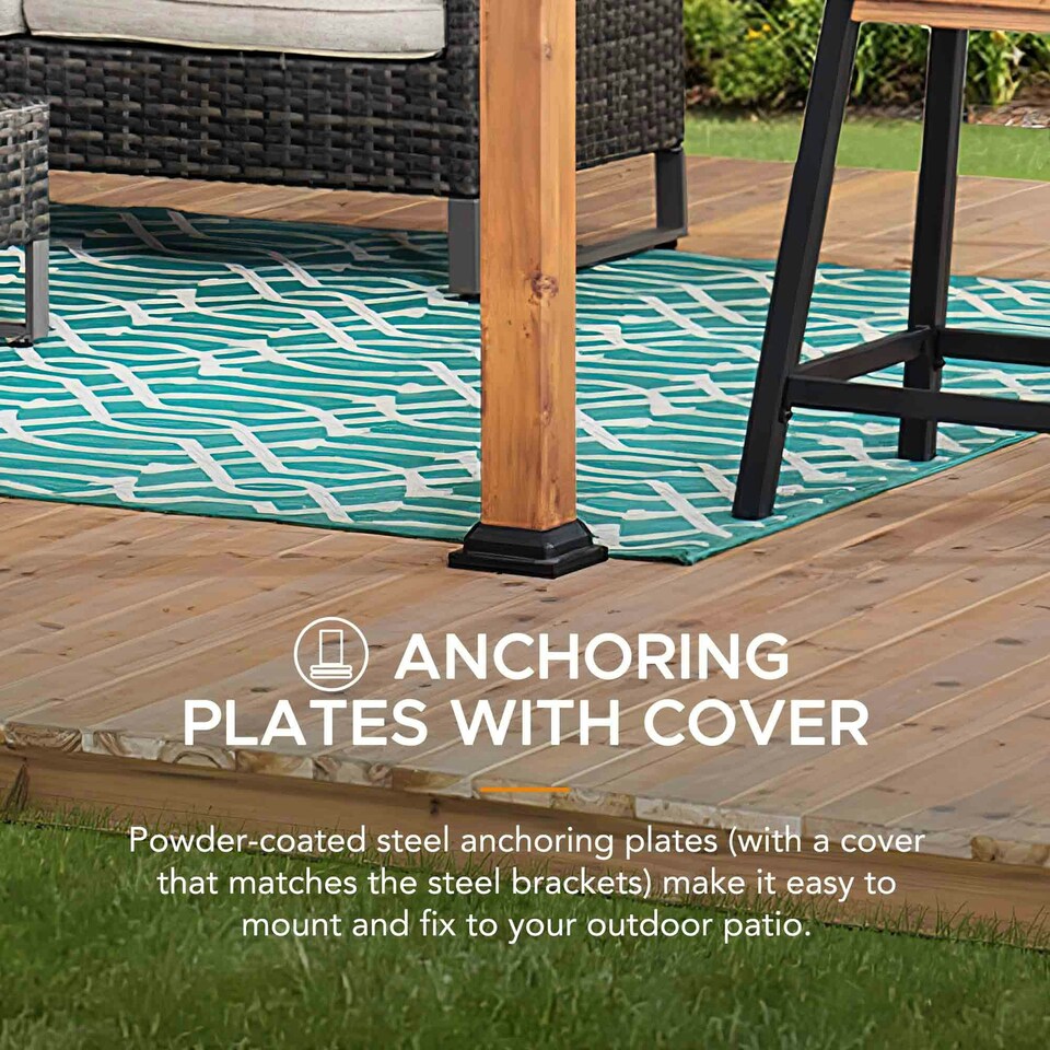 image 1 of Sunjoy 4m x 2.6m Steel Pergola-Wood Colored Frame