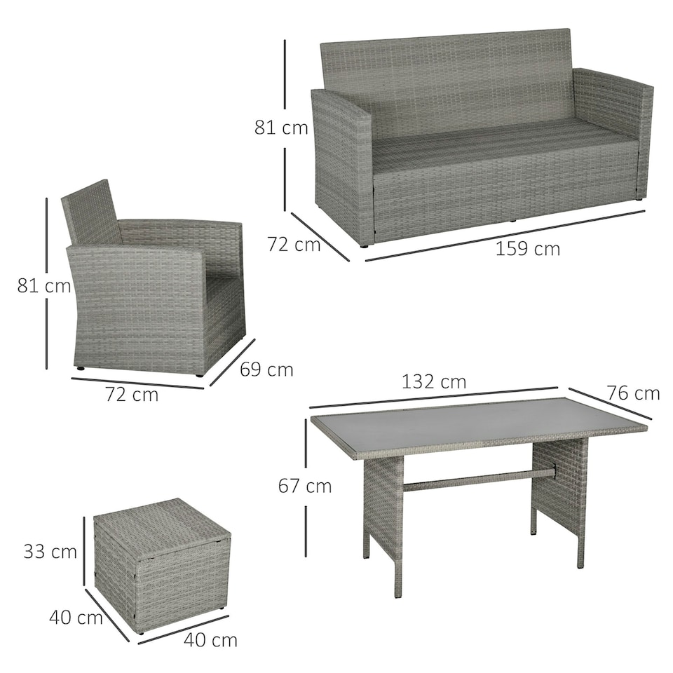 image 1 of Outsunny 6 PCS Outdoor Rattan Sofa Furniture Sets with Footstool Cushions Grey