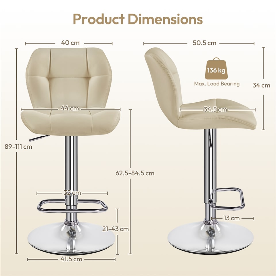 image 1 of Yaheetech Set of 2 Modern Faux Leather Swivel Bar Chair-Khaki