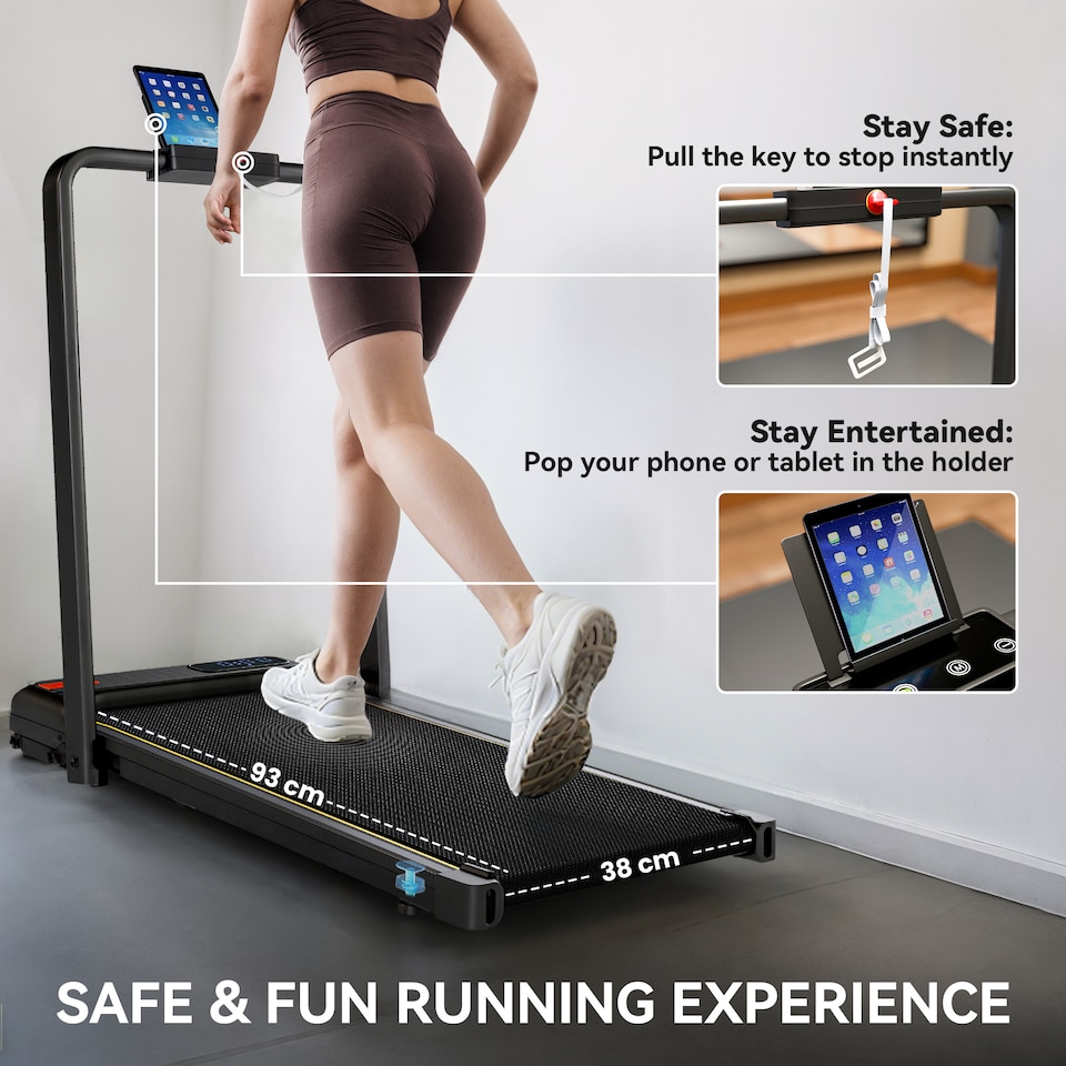 image 1 of SPORTNOW Folding Treadmill Walking Pad, Running Jogging Walking Machine | Black | Black with yellow accents | 109 x 48 x 100 cm