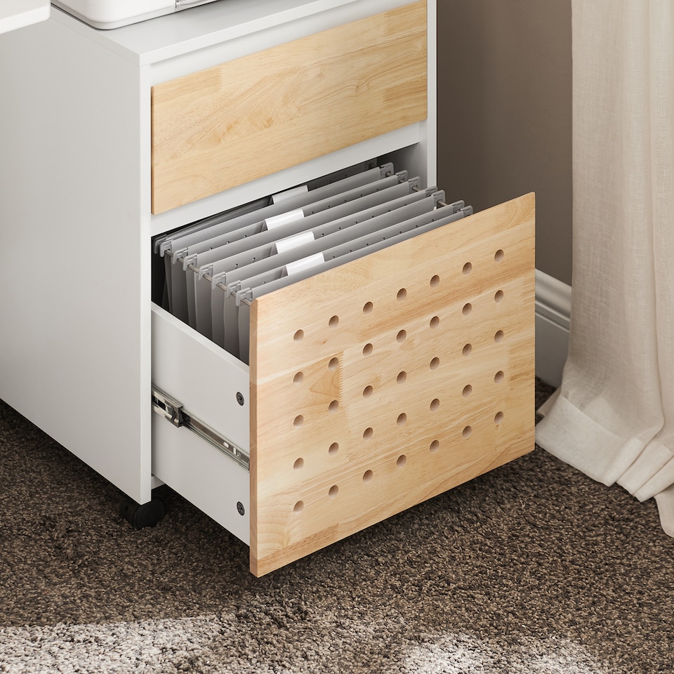 image 1 of SoBuy Mobile File Cabinet Printer Stand with 2 Drawers, White & Natural Wood, 17.7x17.7x23.2 inches, 19 kg - ASK06-WN