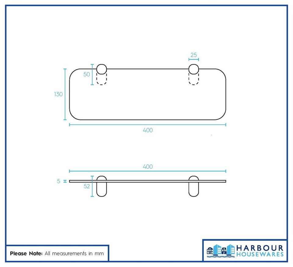 image 1 of Harbour Housewares Rounded Floating Glass Shelf - 40cm - Metallic Brackets - Bathroom Shower Storage Vanity Display Unit Shelf | Silver | Chrome | 2