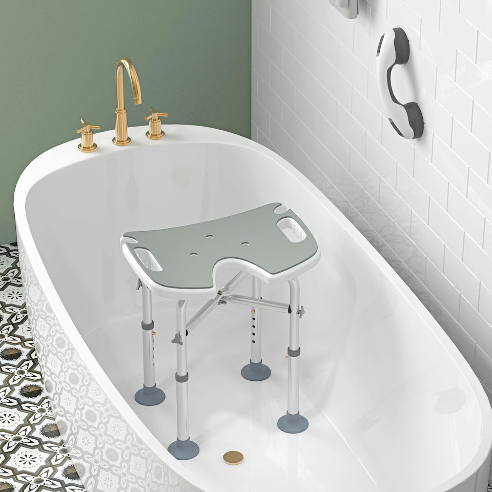 image 1 of HOMCOM Aluminium Shower Stool for Elderly Disabled Non-Slip Bath Stool Grey
