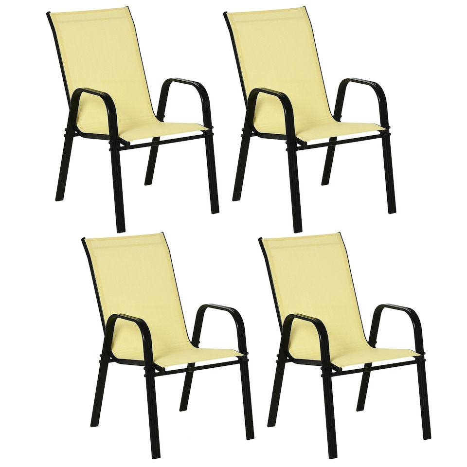 image 1 of Outsunny Set of 4 Garden Dining Chair Set w/ High Back Armrest Beige