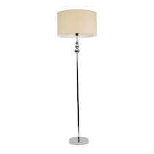 ValueLights Marissa Natural Fabric Shade with Chrome Stacked Ball Floor Lamp | Cream