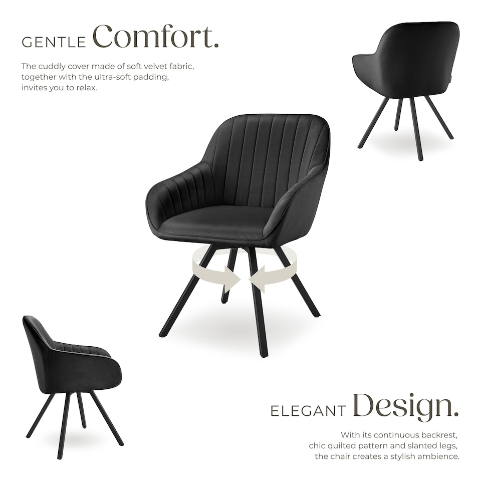 image 1 of Lounge Armchair Living Room Accent Chair 360 Swivel Slim Steel Legs Velvet Fabric | Black | black | 4