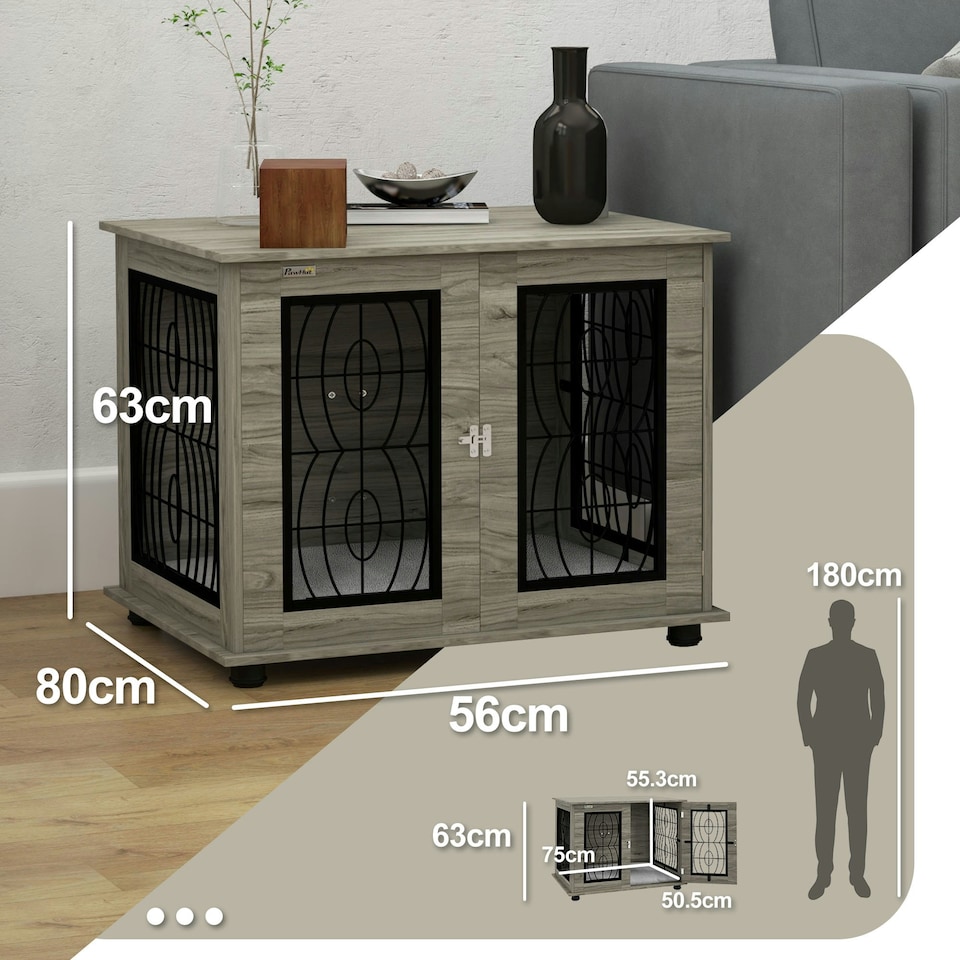 image 1 of PawHut Dog Crate Furniture, End Table for Medium Dogs w/ Cushion