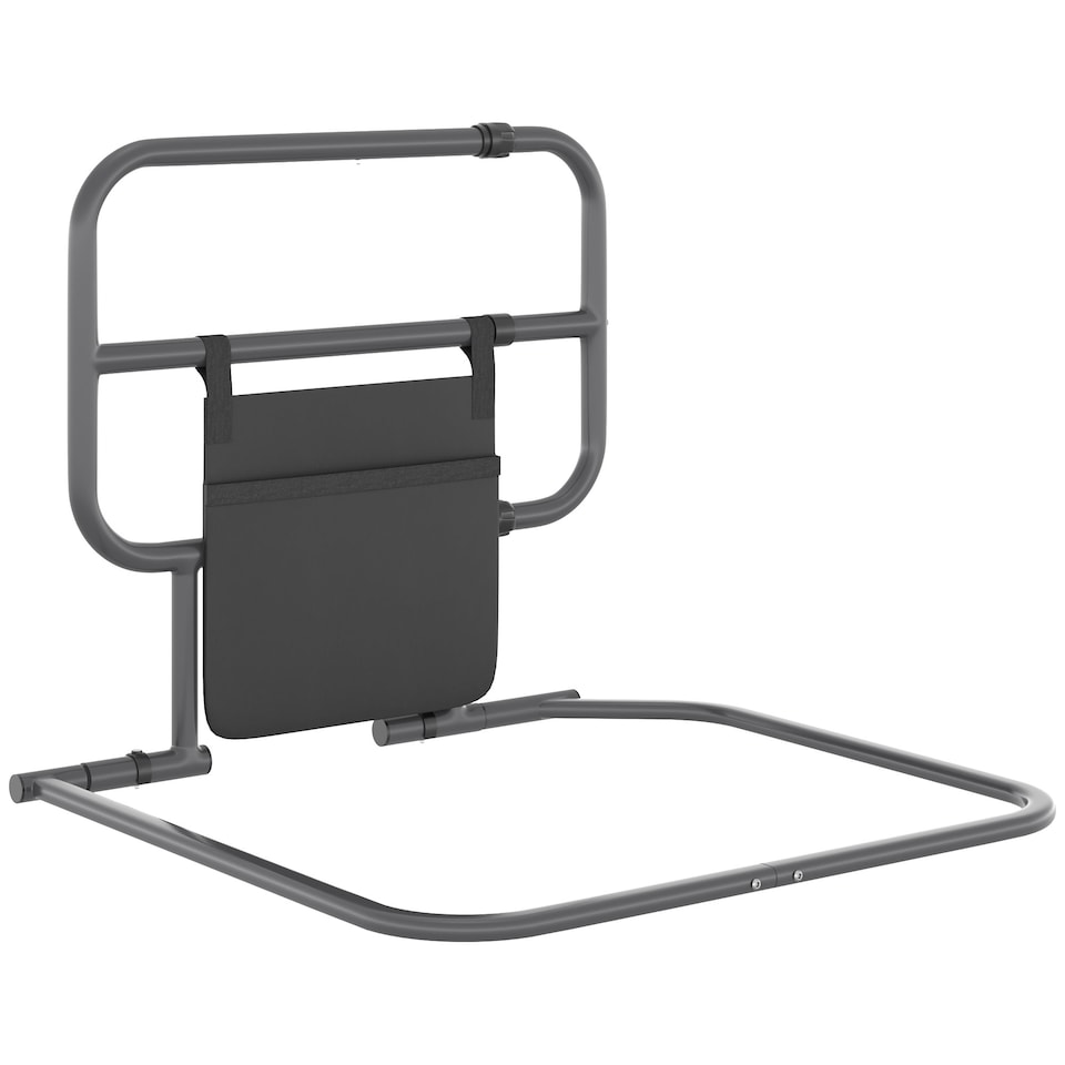 image 1 of HOMCOM Large Safety Bed Rail for Elderly Adults, Heavy Duty Folding Bed Assist Rail with Storage Pocket for Disabled, Pregnant, Black | Black