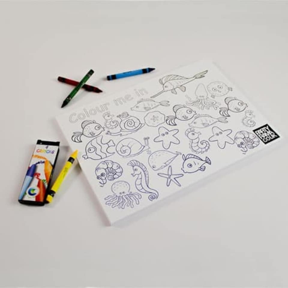 Ocean Themed A4 Colouring sheet With 4 Crayons
