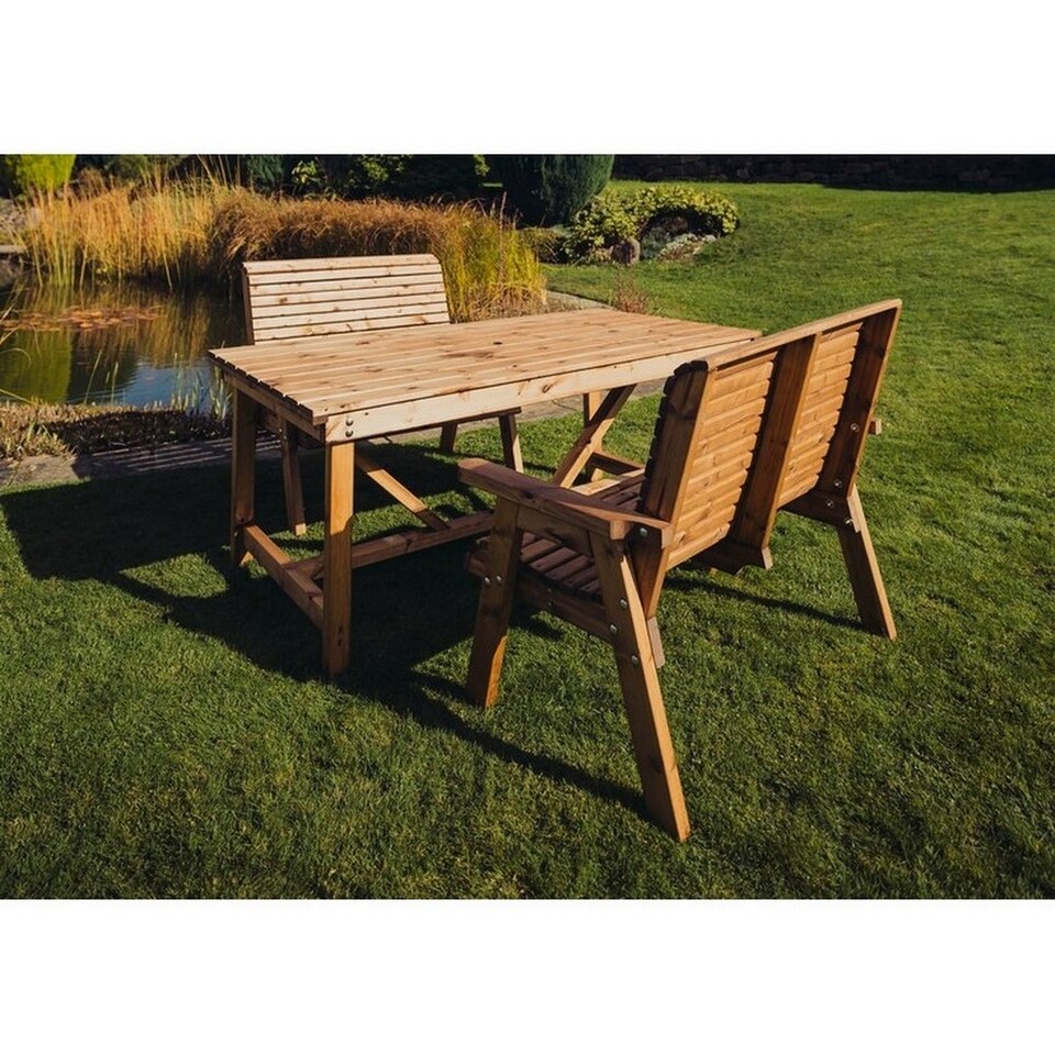image 1 of Valley 4 Seat Set 2X2B Table - Timber - L99 x W113 x H95 cm - Minimal Assembly Required - Set of Waterproof Cushions Included