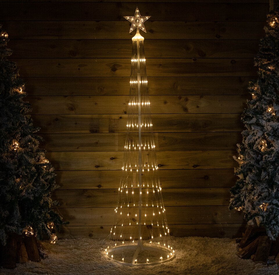 image 1 of 1.8m Light up Christmas Cone Tree with 220 Warm White LEDs and Timer Function