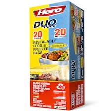 Hero Resealable Food & Freezer Bags Duo Pack 40 Pack – 20 Small & 20 Medium Reusable Ziplock Food Storage Bags