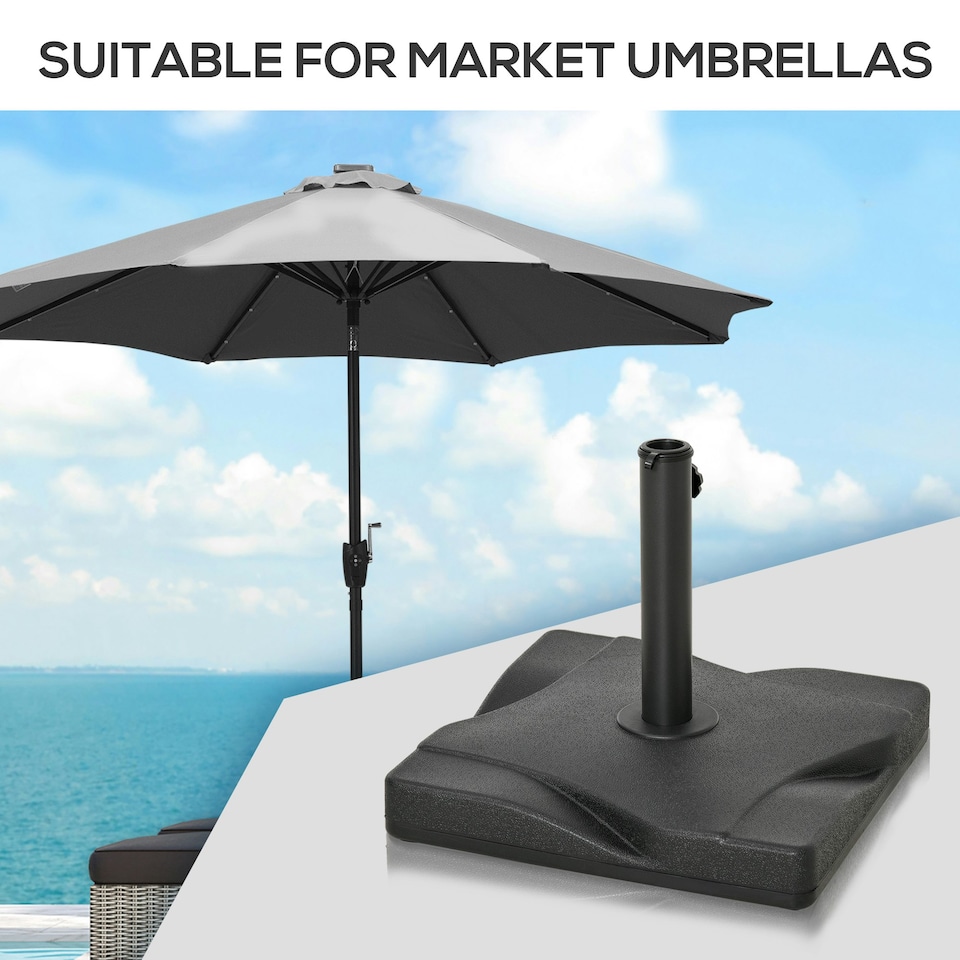 image 1 of Outsunny 20KG Square Patio Parasol Base, Fits Φ32mm,Φ38mm,Φ48mm Pole - Black