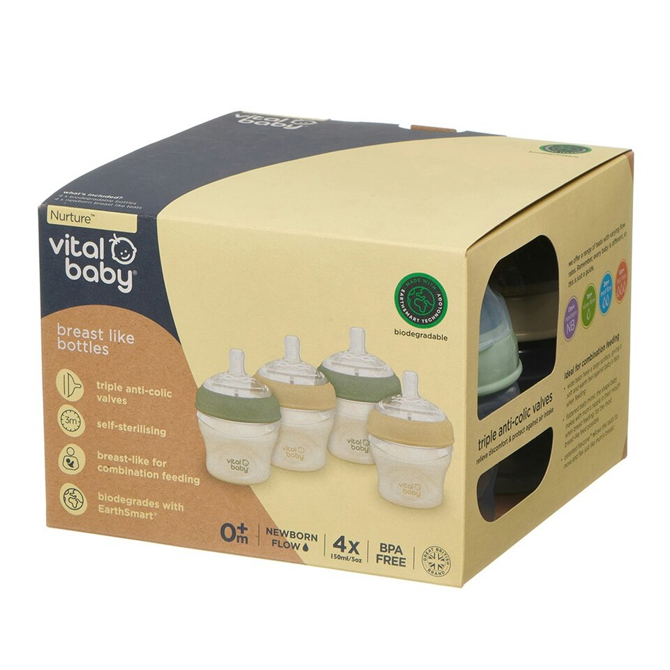 image 1 of Vital Baby Nurture breast like bottle 150ml 4pk Clear | One Size