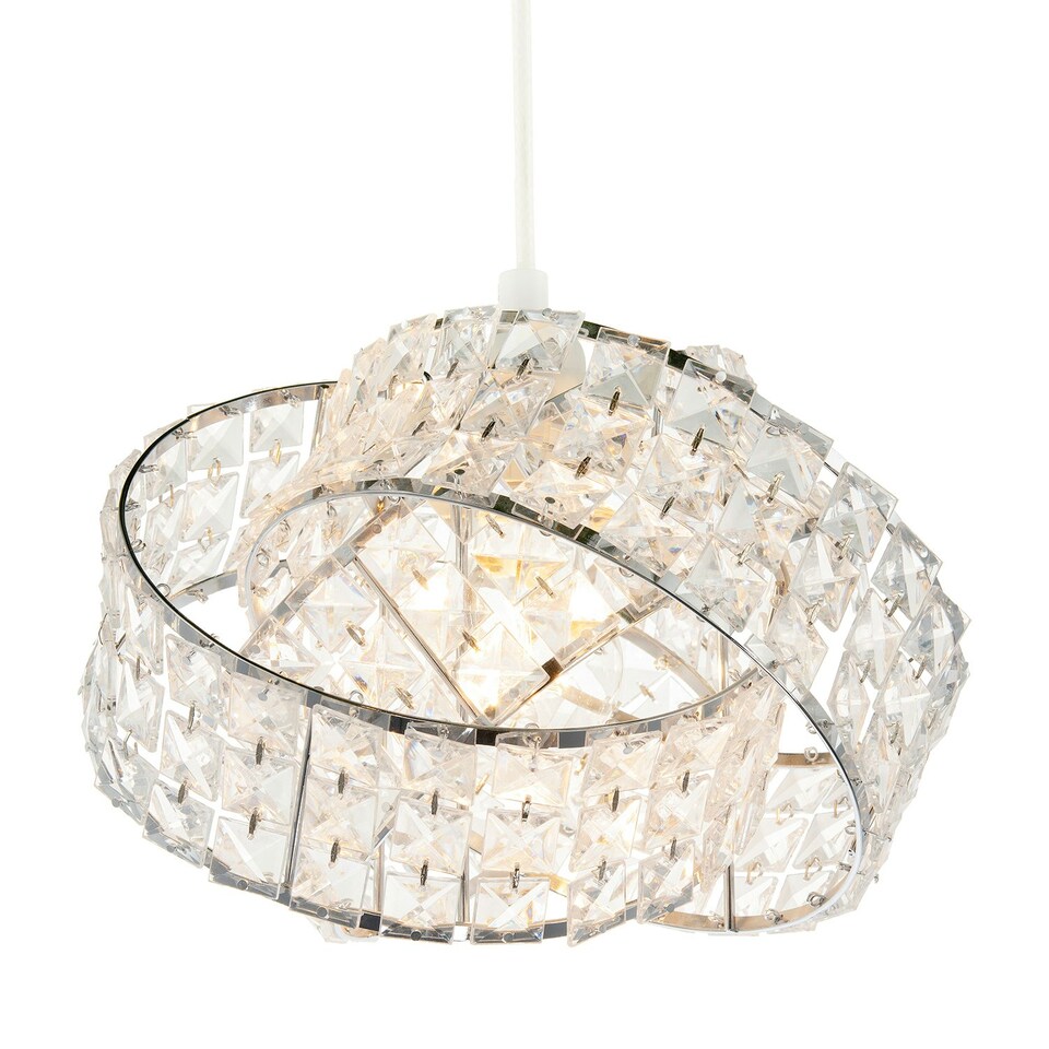 image 1 of Designer Chrome Plated Triple Ring Pendant Shade with Square Beads Chrome