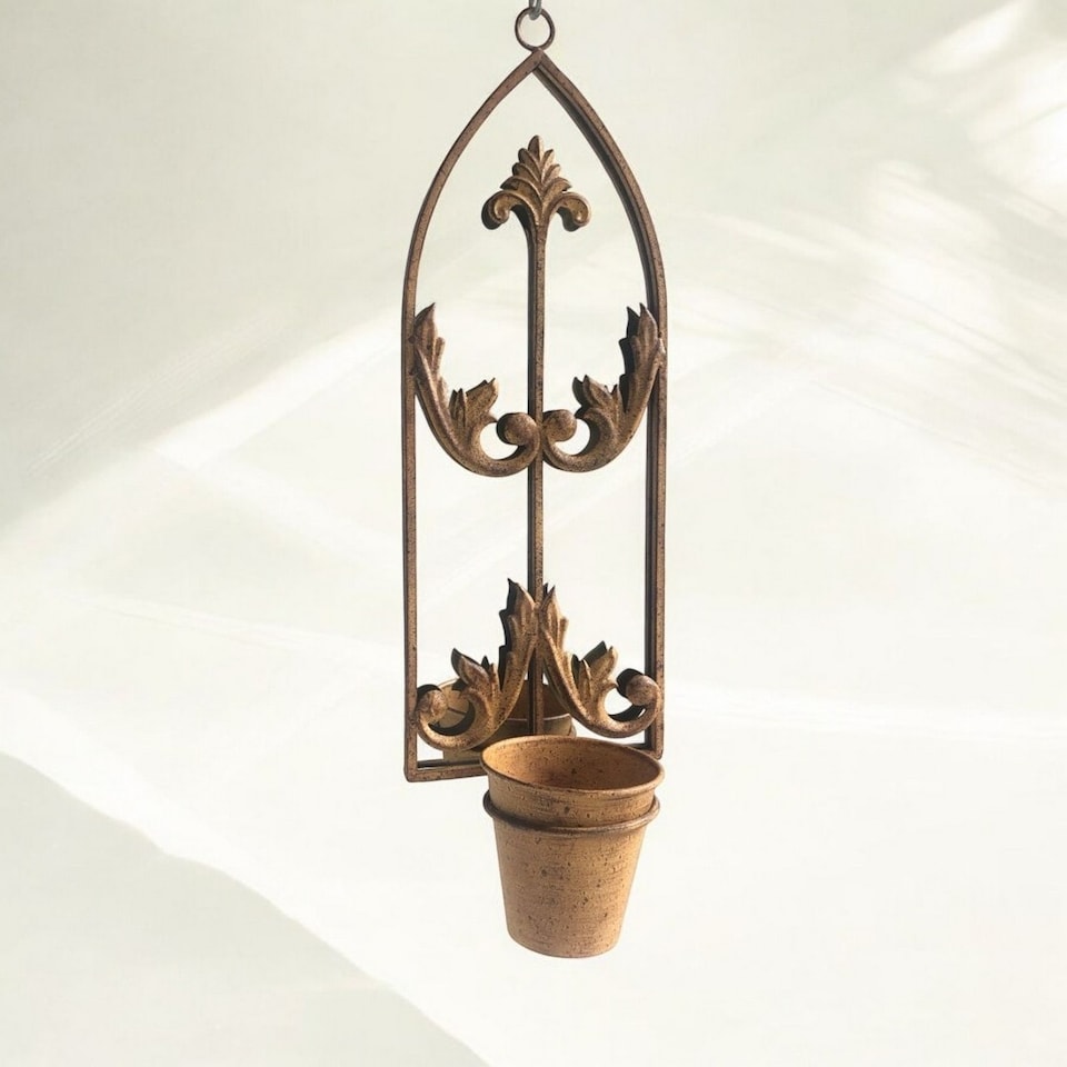 image 1 of Wall Mirror with Single Planter - Metal - L15 x W20 x H60 cm - Rusty