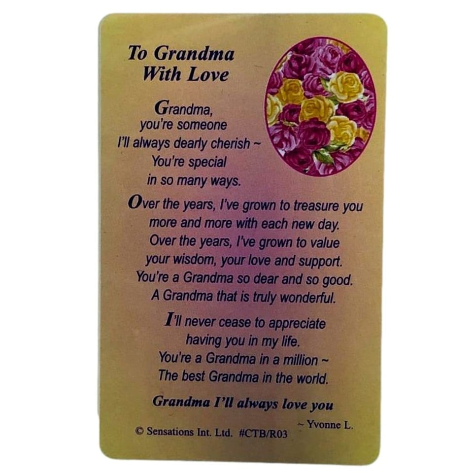 image 1 of To Grandma With Love..Wallet Card (Sentimental Keepsake Wallet / Purse Card)