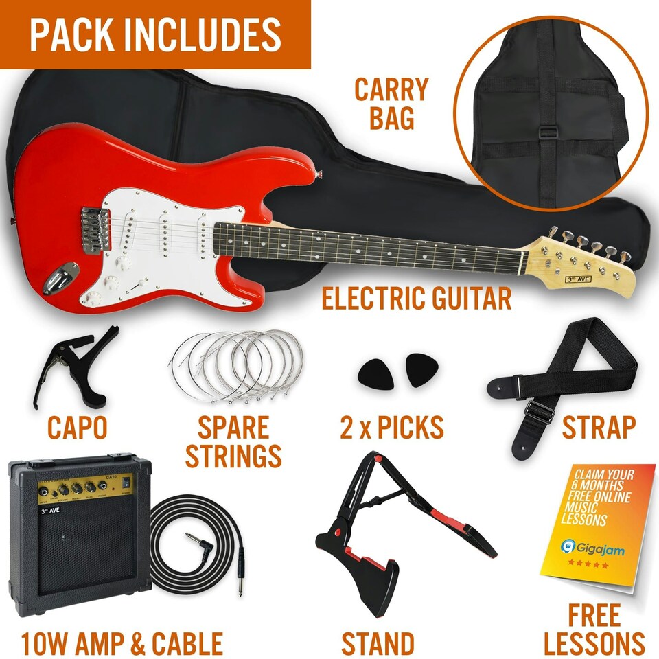 image 1 of 3rd Avenue Full Size Electric Guitar Pack with Amp | Red