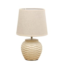 Basket Weave Table Lamp with Beige Linen Shade Cream