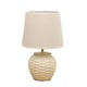 image 1 of Basket Weave Table Lamp with Beige Linen Shade Cream