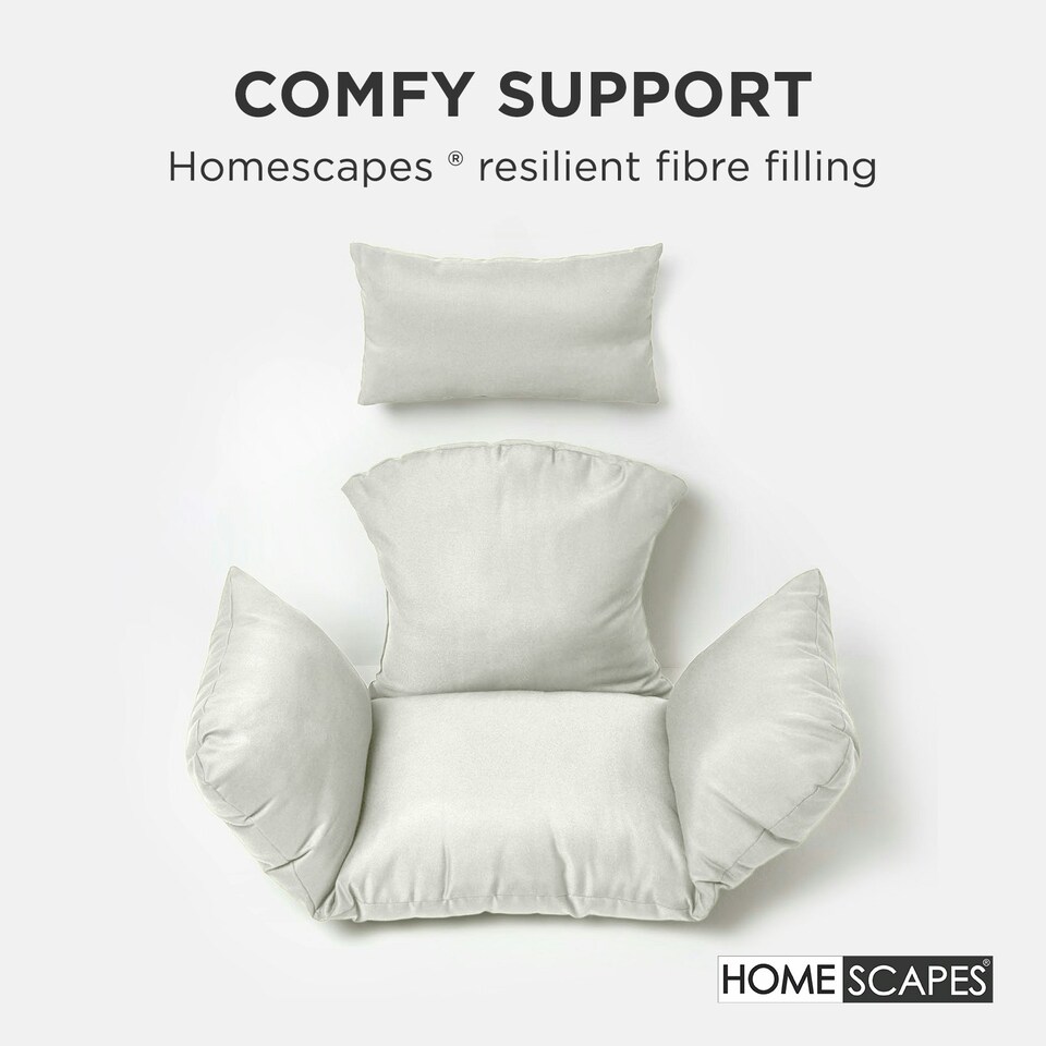 image 1 of Homescapes Luxury Waterproof Egg Chair Cushion With Headrest - Natural