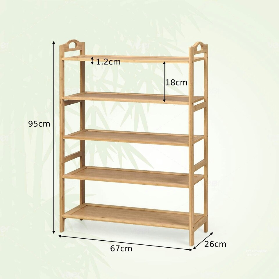 image 1 of COSTWAY 5-Tier Shoe Rack Organizer Wooden Display Shelf Brown