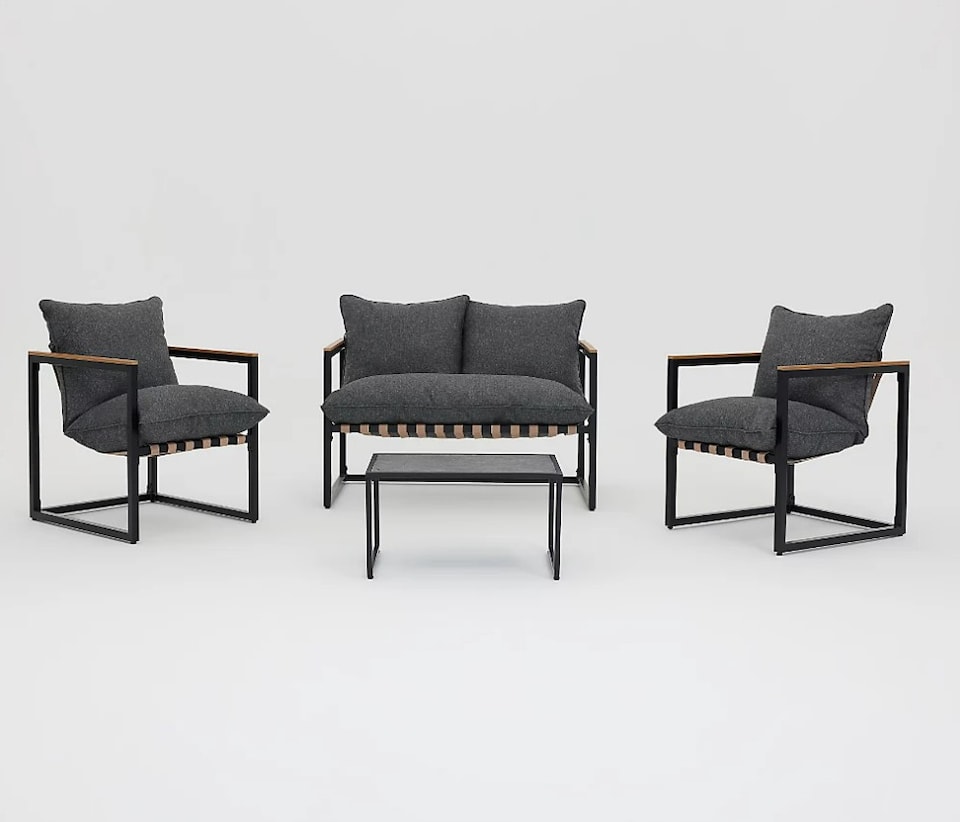 image 1 of Garden Lounge Set Grey Cushions Black Frame Patio Furniture Chairs Sofa Table 4 Seater Porto