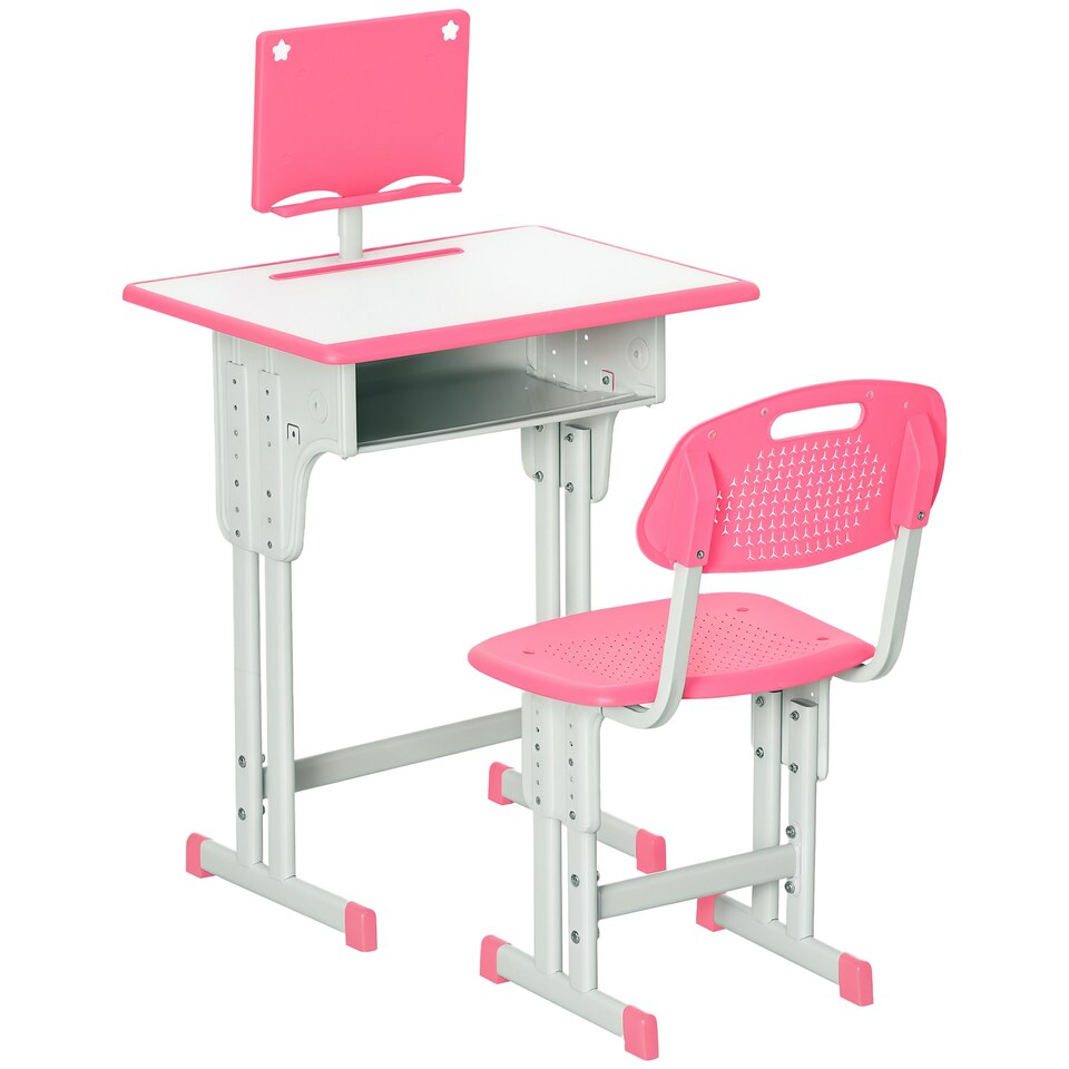 image 1 of HOMCOM Kids Desk and Chair Set Adjustable Height Study Table Set w/ Drawer