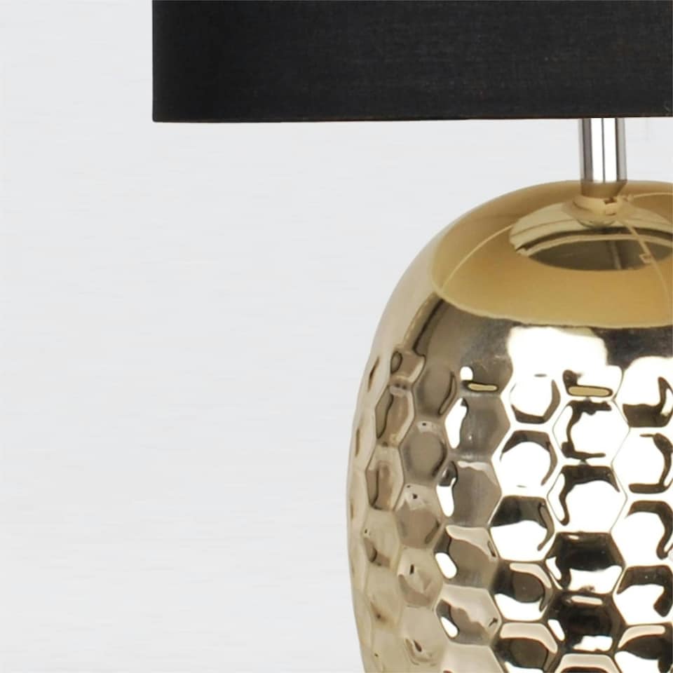 image 1 of First Choice Lighting Set of 2 Textured Ceramic Bedside Table Pale Gold Plated Finish and Black Textured Cotton Fabric Shade Gold | Black