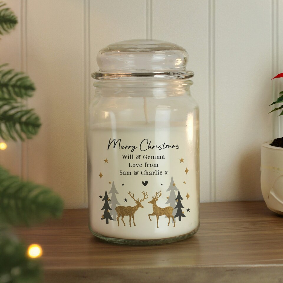 image 1 of Personalised Christmas Reindeer Large Candle Jar