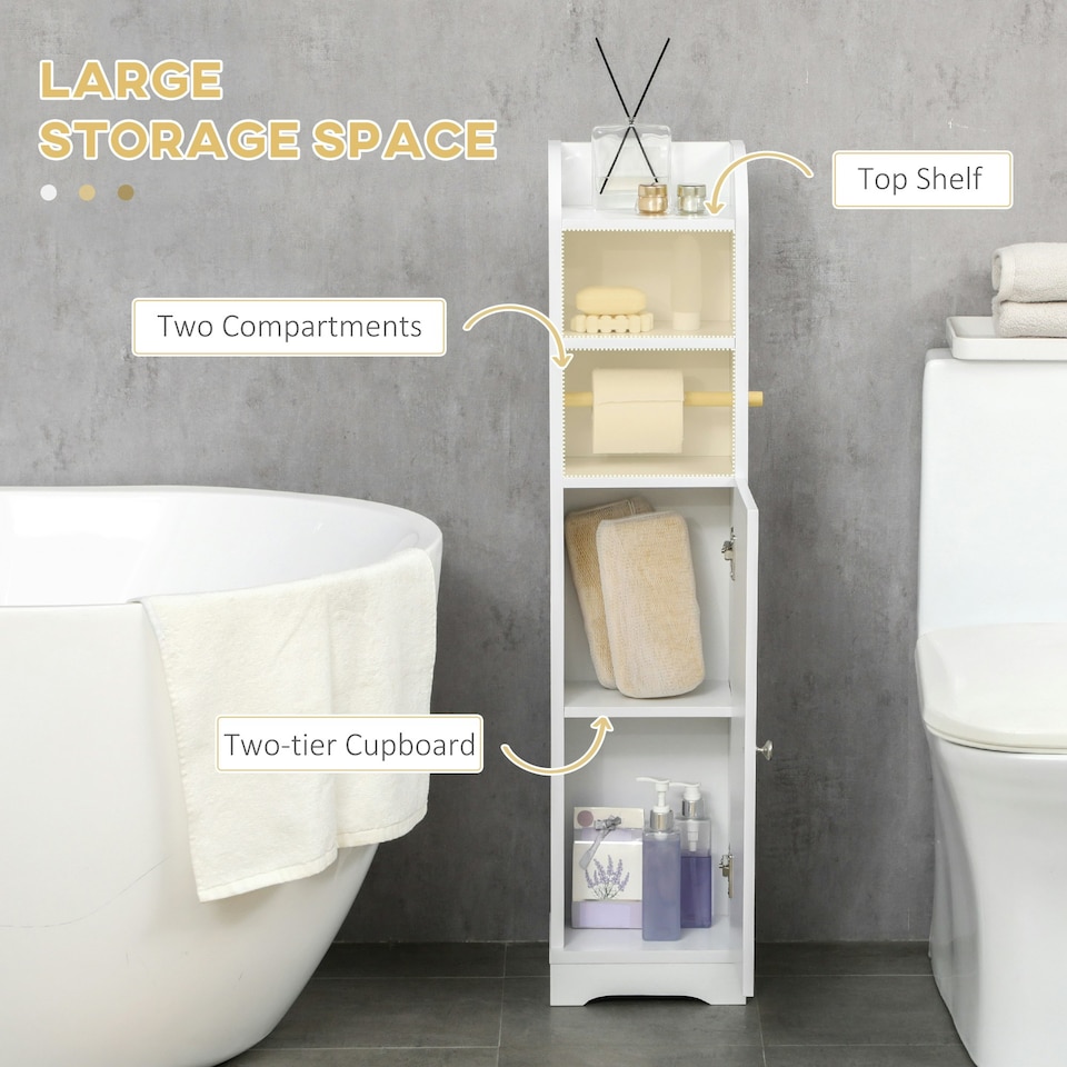 image 1 of kleankin Freestanding Bathroom Storage Unit with Adjustable Shelf, White White