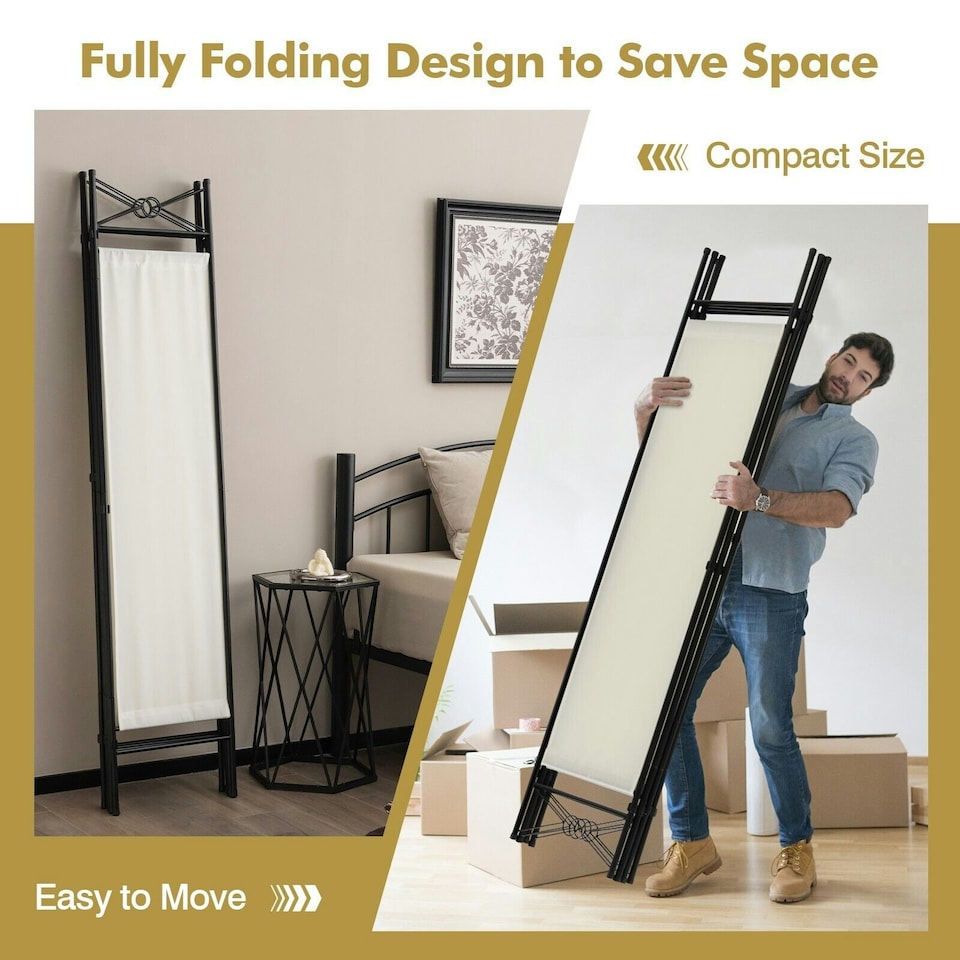 image 1 of COSTWAY 4-Panel Room Divider Folding Privacy Screen White White