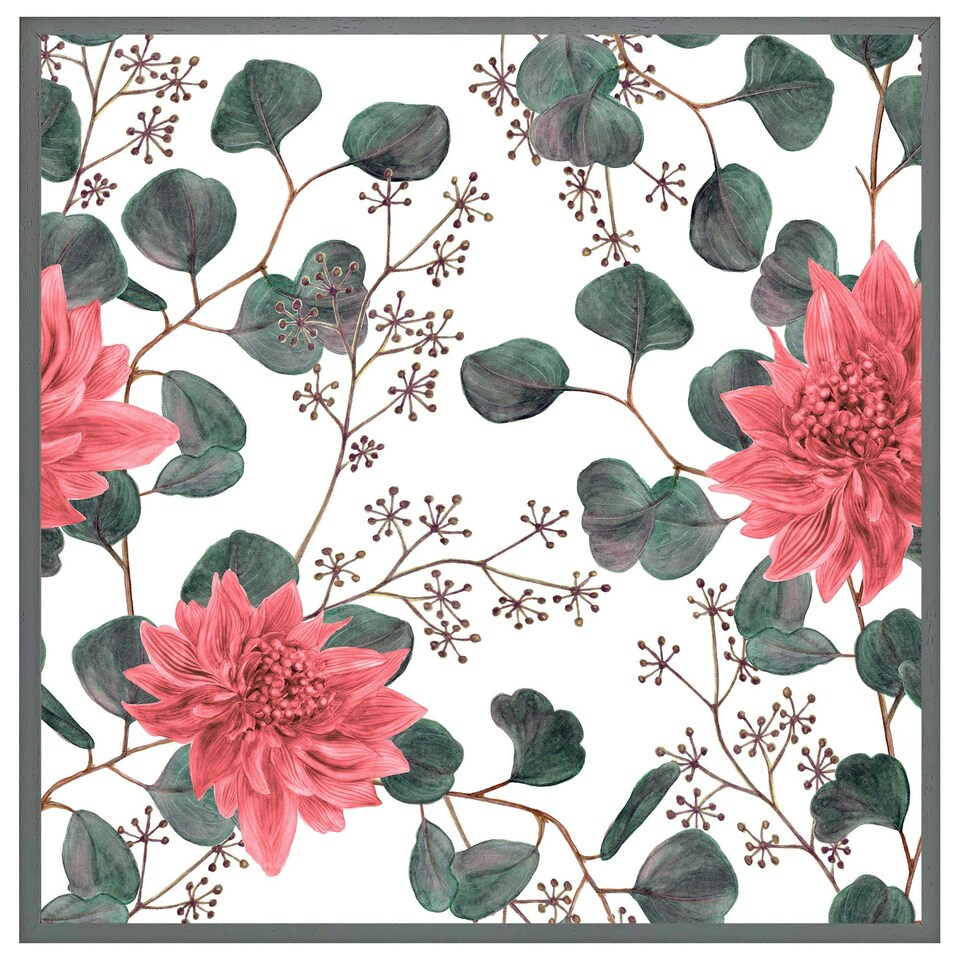 image 1 of Red flowers, green leaves (Picutre Frame) White | L