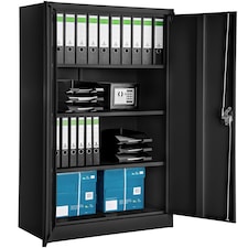 Filing Cabinet - 4 adjustable shelves, lockable, 140 x 90 x 40 cm | Black | black | 40 x 90 x 140 cm | 1