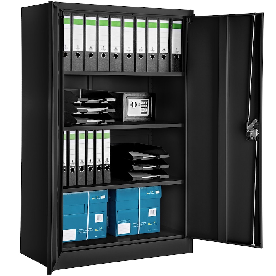 image 1 of Filing Cabinet - 4 adjustable shelves, lockable, 140 x 90 x 40 cm | Black | black | 40 x 90 x 140 cm | 1