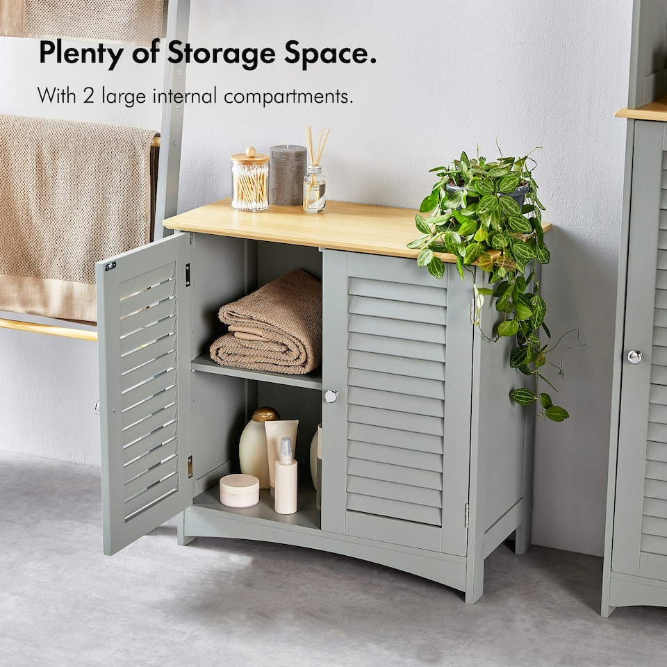 image 1 of VonHaus Shrewsbury Grey Bathroom Storage Cabinet with Wood Effect Top