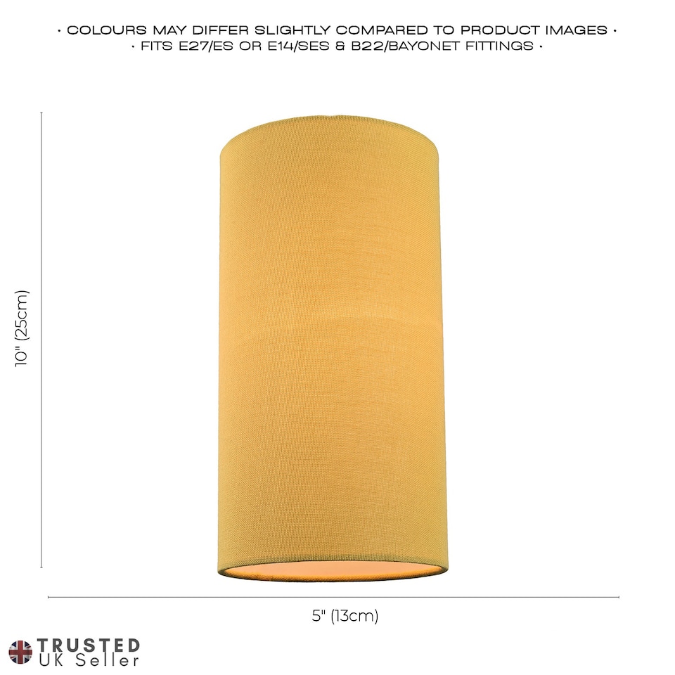 image 1 of Contemporary and Stylish Mustard Ochre Linen Fabric Tall Cylindrical Lampshade | Yellow | 10"